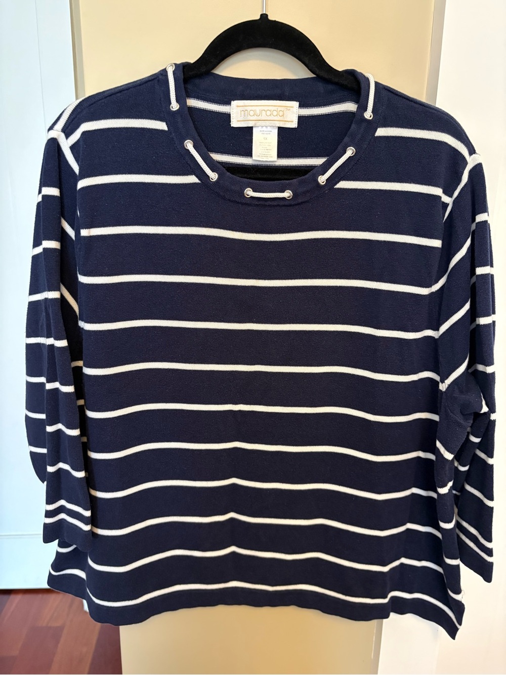 Navy & White Striped Women’s Cotton Sweater